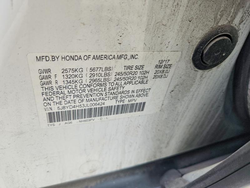 Продаж на аукціоні авто 2018 Acura Mdx, vin: 5J8YD4H53JL006424, номер лоту: 54765536