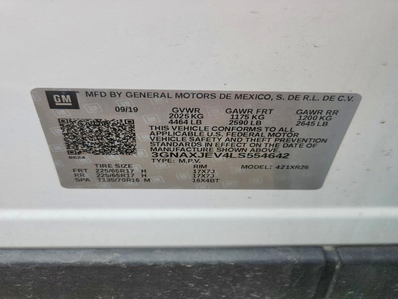 2020 Chevrolet Equinox მანქანა იყიდება აუქციონზე, vin: 3GNAXJEV4LS554642, აუქციონის ნომერი: 53509936