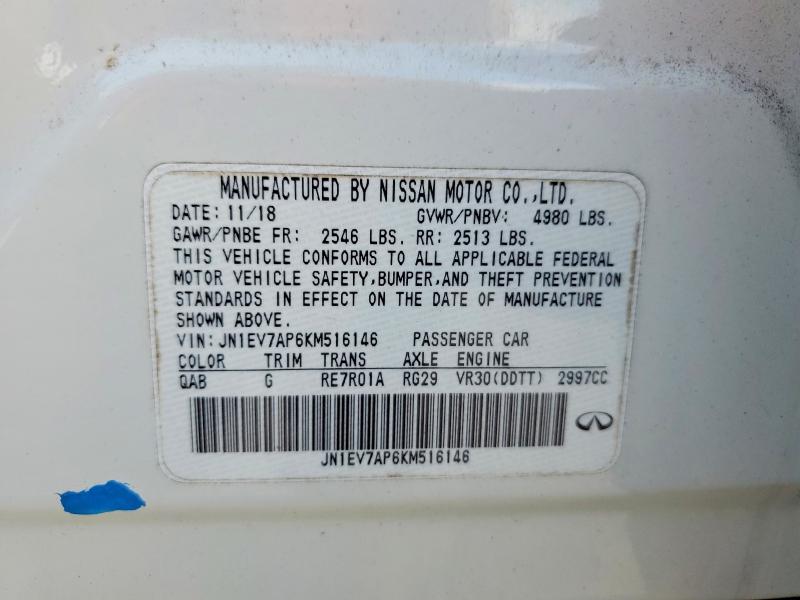 52840596 :رقم المزاد ، JN1EV7AP6KM516146 vin ، 2019 Infiniti Q50 مزاد بيع
