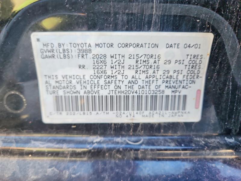 Aukcja sprzedaży 2001 Toyota Rav4, vin: JTEHH20V410103258, numer aukcji: 53850356