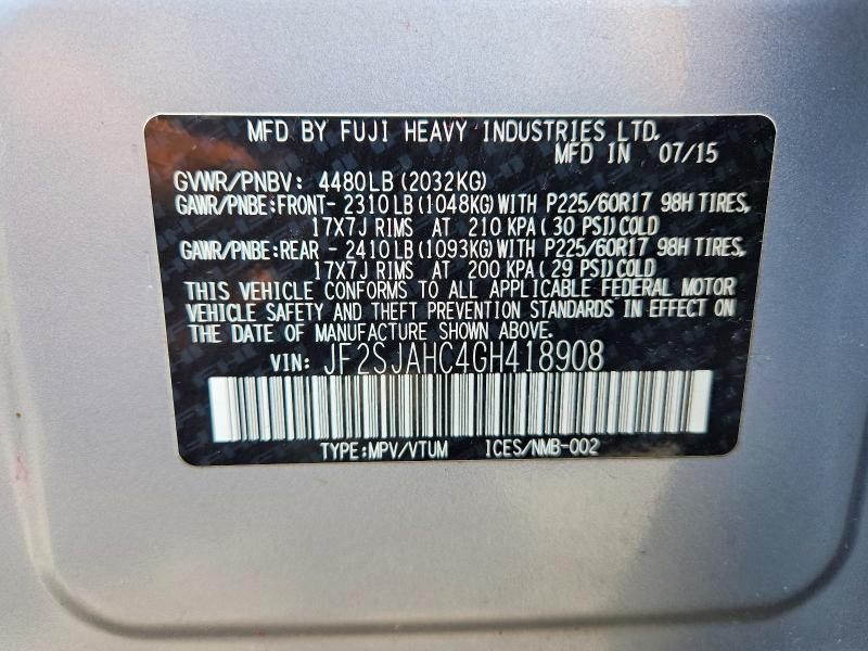 Aukcja sprzedaży 2016 Subaru Forester, vin: JF2SJAHC4GH418908, numer aukcji: 51802506