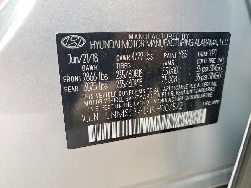 Aukcja sprzedaży 2019 Hyundai Santa Fe, vin: 5NMS53AD1KH007572, numer aukcji: 51873116
