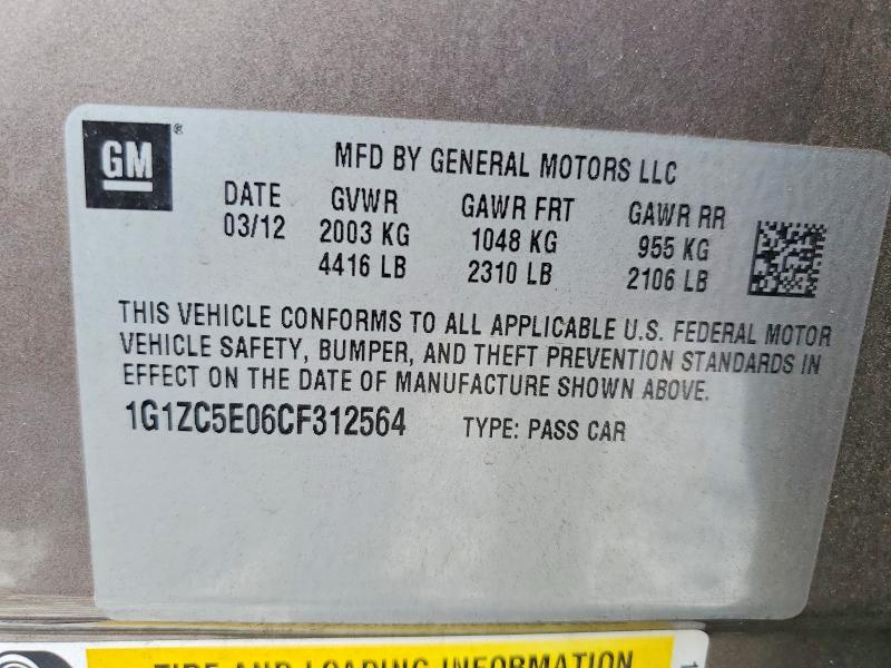 55068486 :رقم المزاد ، 1G1ZC5E06CF312564 vin ، 2012 Chevrolet Malibu مزاد بيع