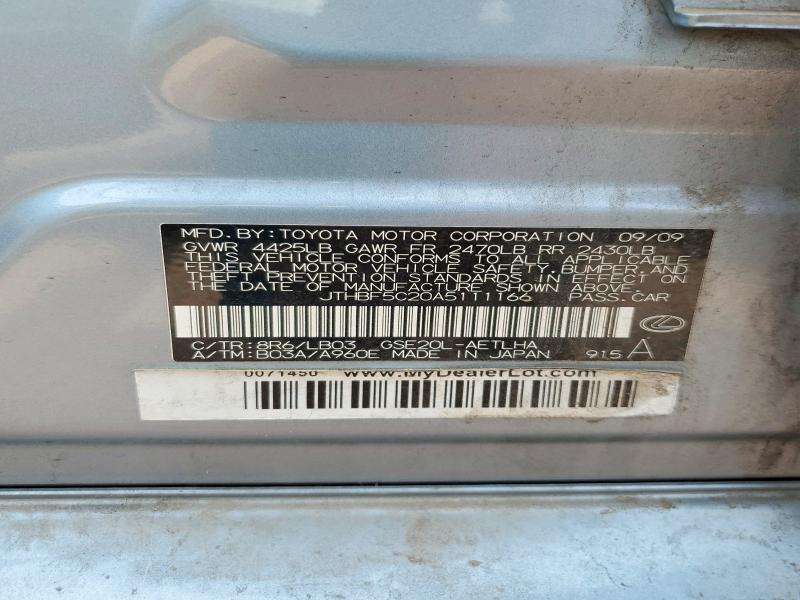 53563356 :رقم المزاد ، JTHBF5C20A5111166 vin ، 2010 Lexus Is مزاد بيع
