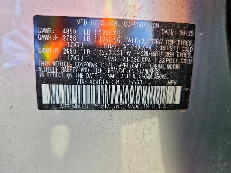 Aukcja sprzedaży 2025 Subaru Outback, vin: 4S4BTAFC1S3335563, numer aukcji: 54543476