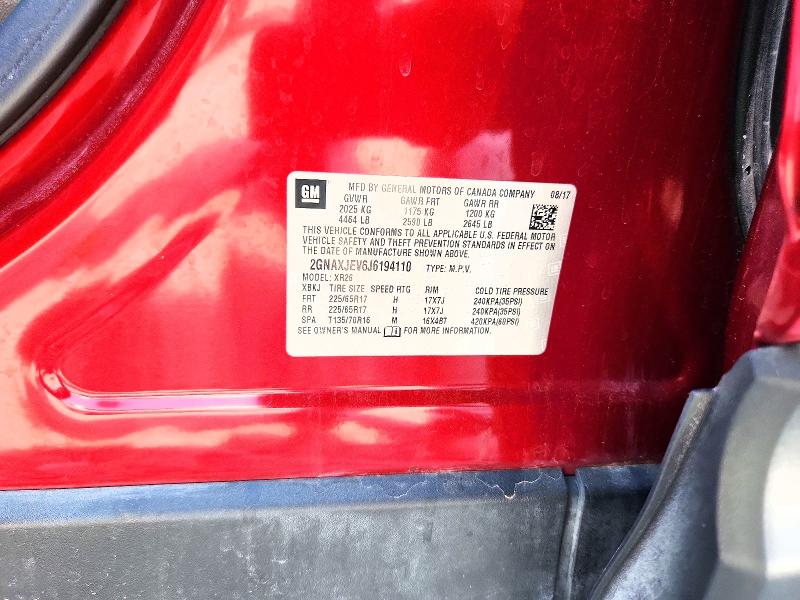 2018 Chevrolet Equinox მანქანა იყიდება აუქციონზე, vin: 2GNAXJEV6J6194110, აუქციონის ნომერი: 54627976