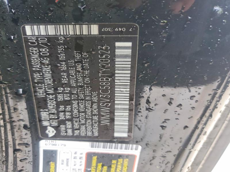 2011 Mini Cooper მანქანა იყიდება აუქციონზე, vin: WMWSV3C58BTY20523, აუქციონის ნომერი: 54132756