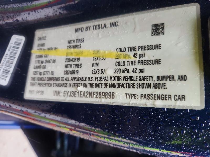 Aukcja sprzedaży 2022 Tesla Model 3, vin: 5YJ3E1EA2NF289896, numer aukcji: 51815236
