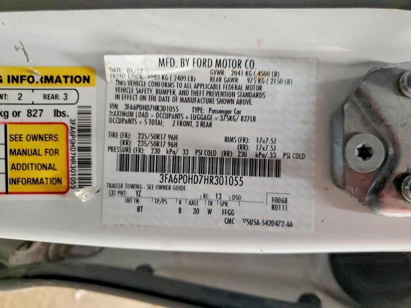 Продаж на аукціоні авто 2017 Ford Fusion, vin: 3FA6P0HD7HR301055, номер лоту: 52433246