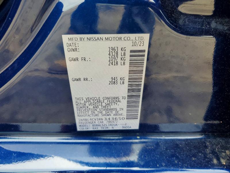2024 Nissan Altima მანქანა იყიდება აუქციონზე, vin: 1N4BL4CV3RN343650, აუქციონის ნომერი: 55039446