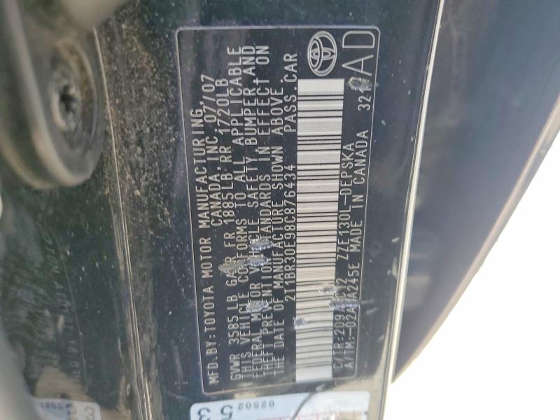 53760196 :رقم المزاد ، 2T1BR30E98C876434 vin ، 2008 Toyota Corolla مزاد بيع