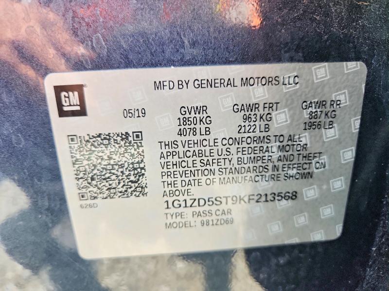 54553346 :رقم المزاد ، 1G1ZD5ST9KF213568 vin ، 2019 Chevrolet Malibu مزاد بيع