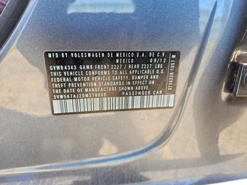 Aukcja sprzedaży 2013 Volkswagen Jetta, vin: 3VW567AJ2DM378809, numer aukcji: 53794516