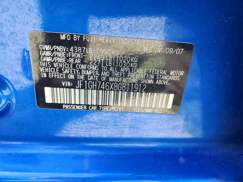 Продажа на аукционе авто 2008 Subaru Impreza, vin: JF1GH746X8G811912, номер лота: 54453046