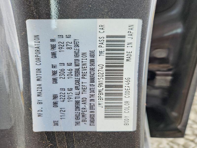 Aukcja sprzedaży 2022 Mazda 3, vin: JM1BPBML9N1502740, numer aukcji: 52588846