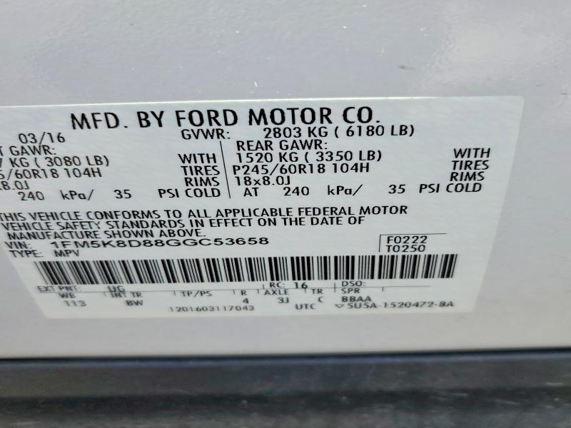 Aukcja sprzedaży 2016 Ford Explorer, vin: 1FM5K8D88GGC53658, numer aukcji: 51682386