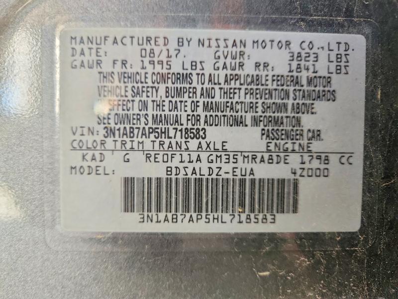 55283746 :رقم المزاد ، 3N1AB7AP5HL718583 vin ، 2017 Nissan Sentra مزاد بيع