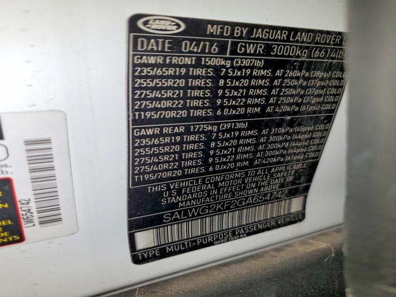 Продажа на аукционе авто 2016 Land Rover Range Rover Sport, vin: SALWG2KF2GA654742, номер лота: 55126856