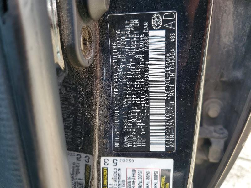 Aukcja sprzedaży 2006 Toyota Corolla, vin: 2T1BR32E36C638864, numer aukcji: 53888866