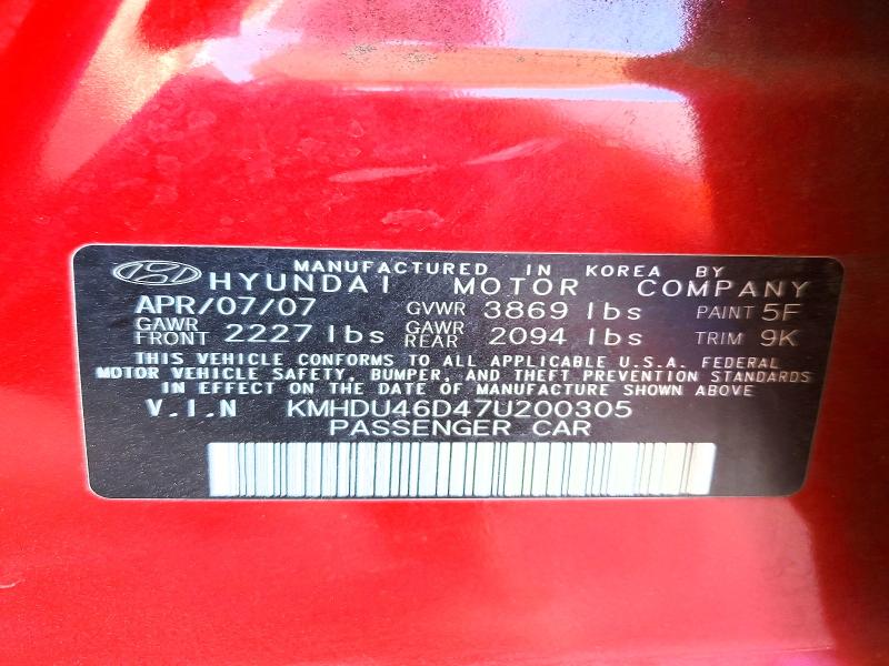54615906 :رقم المزاد ، KMHDU46D47U200305 vin ، 2007 Hyundai Elantra مزاد بيع