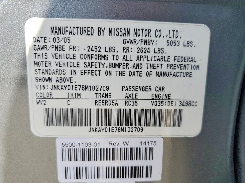 54519776 :رقم المزاد ، JNKAY01E76M102709 vin ، 2006 Infiniti M35 مزاد بيع