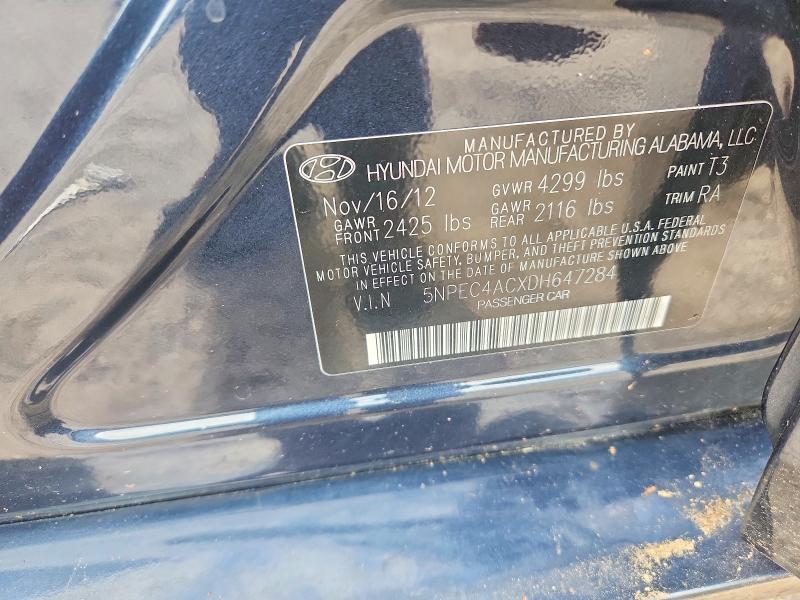 2013 Hyundai Sonata მანქანა იყიდება აუქციონზე, vin: 5NPEC4ACXDH647284, აუქციონის ნომერი: 52923686