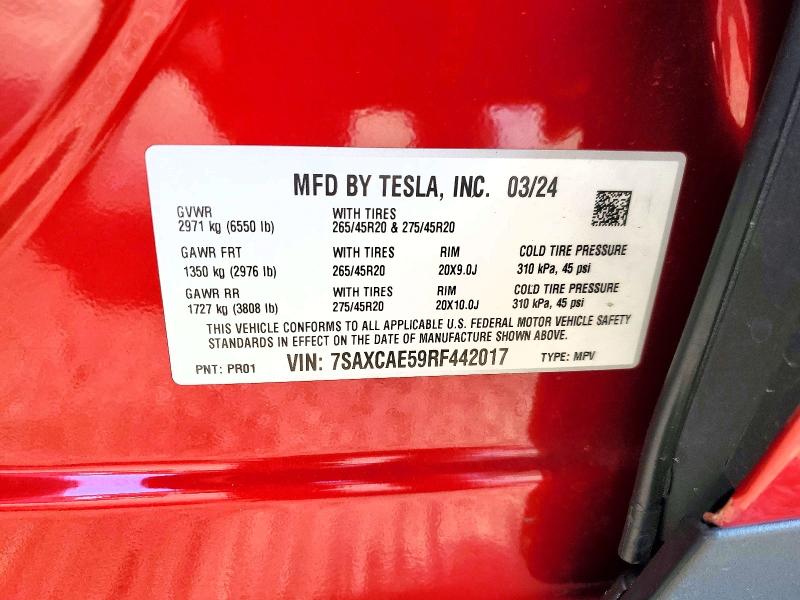 Aukcja sprzedaży 2024 Tesla Model X, vin: 7SAXCAE59RF442017, numer aukcji: 52237376