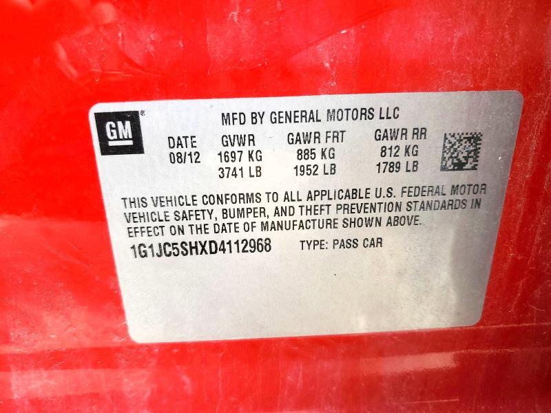 Продажа на аукционе авто 2013 Chevrolet Sonic, vin: 1G1JC5SHXD4112968, номер лота: 54710636