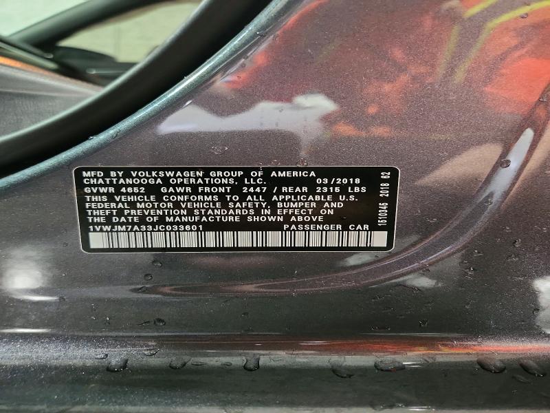 Aukcja sprzedaży 2018 Volkswagen Passat, vin: 1VWJM7A33JC033601, numer aukcji: 53323196