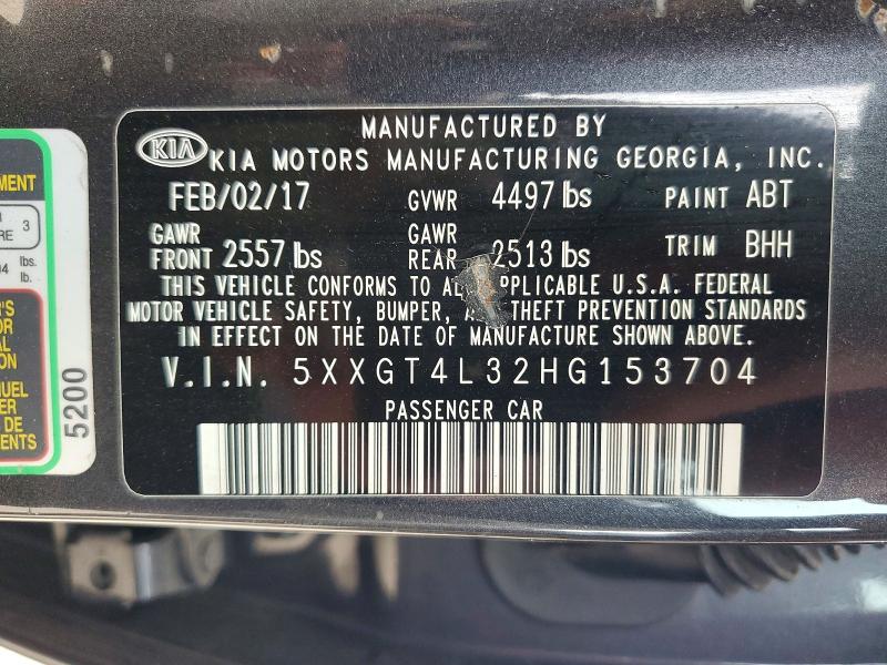 Aukcja sprzedaży 2017 Kia Optima, vin: 5XXGT4L32HG153704, numer aukcji: 53290336
