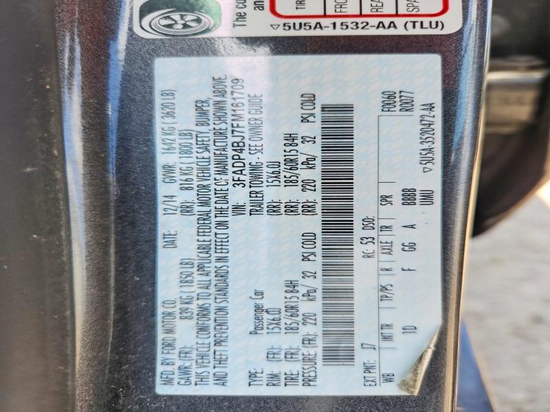 54305906 :رقم المزاد ، 3FADP4BJ7FM161709 vin ، 2015 Ford Fiesta مزاد بيع