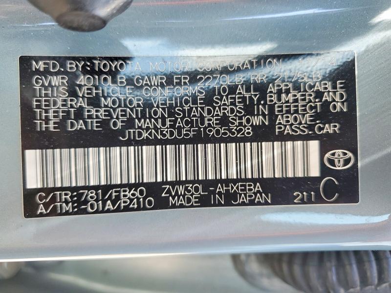 54320166 :رقم المزاد ، JTDKN3DU5F1905328 vin ، 2015 Toyota Prius مزاد بيع