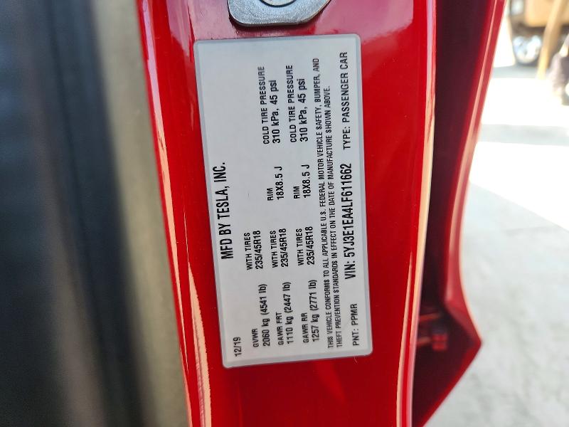 55573506 :رقم المزاد ، 5YJ3E1EA4LF611662 vin ، 2020 Tesla Model 3 مزاد بيع