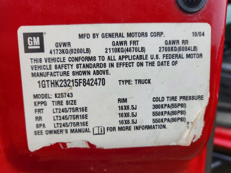 Aukcja sprzedaży 2005 Gmc Sierra, vin: 1GTHK23215F842470, numer aukcji: 53710106