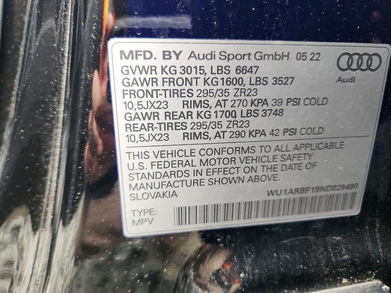 Aukcja sprzedaży 2022 Audi Rs Q8, vin: WU1ARBF19ND029490, numer aukcji: 54199556