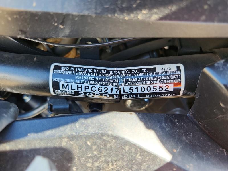 53993376 :رقم المزاد ، MLHPC6217L5100552 vin ، 2020 Honda Cbr500 مزاد بيع