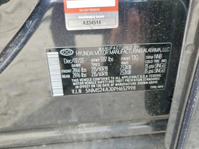 2023 Hyundai Santa Fe მანქანა იყიდება აუქციონზე, vin: 5NMS24AJ0PH652998, აუქციონის ნომერი: 52589236