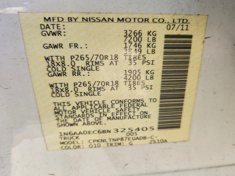 2011 Nissan Titan მანქანა იყიდება აუქციონზე, vin: 1N6AA0EC6BN325405, აუქციონის ნომერი: 52036786