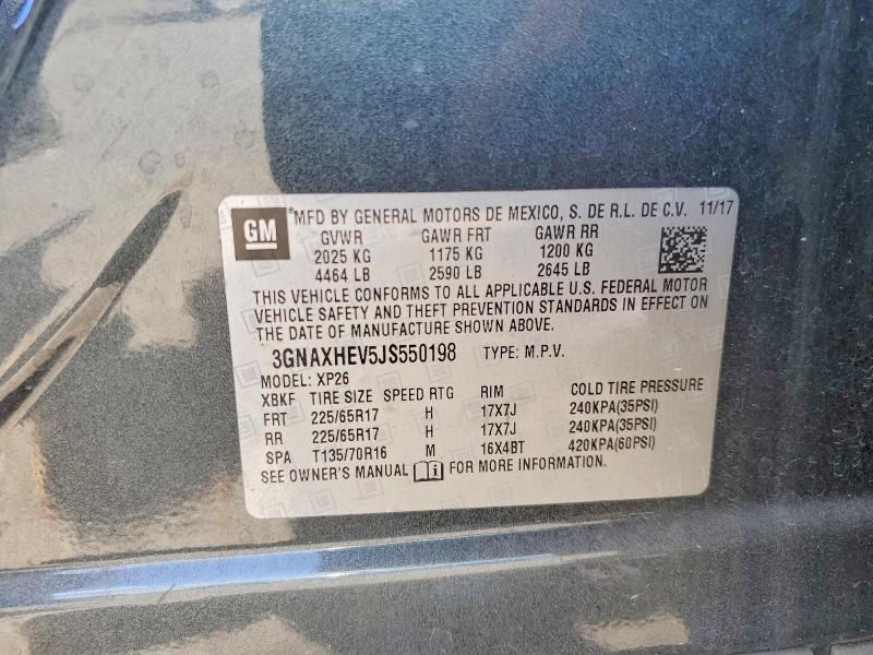 2018 Chevrolet Equinox მანქანა იყიდება აუქციონზე, vin: 3GNAXHEV5JS550198, აუქციონის ნომერი: 54715676