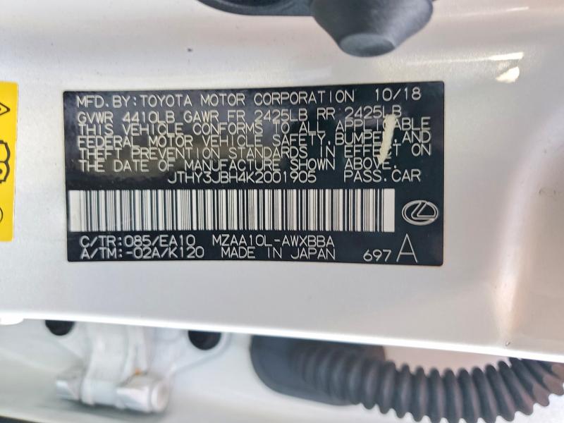 52873496 :رقم المزاد ، JTHY3JBH4K2001905 vin ، 2019 Lexus Ux مزاد بيع