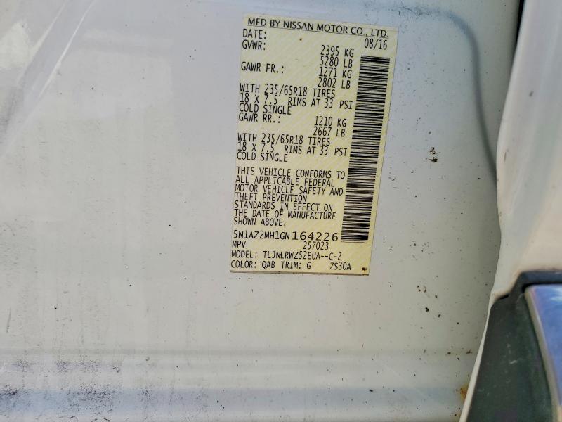 Aukcja sprzedaży 2016 Nissan Murano, vin: 5N1AZ2MH1GN164226, numer aukcji: 52184586