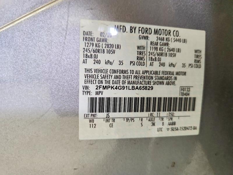 Aukcja sprzedaży 2020 Ford Edge, vin: 2FMPK4G91LBA65829, numer aukcji: 53883226