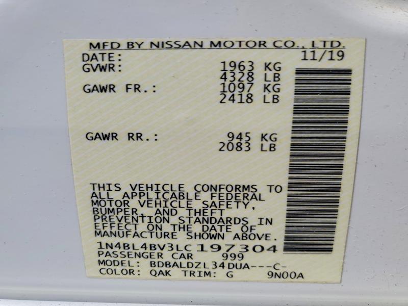 52776386 :رقم المزاد ، 1N4BL4BV3LC197304 vin ، 2020 Nissan Altima مزاد بيع