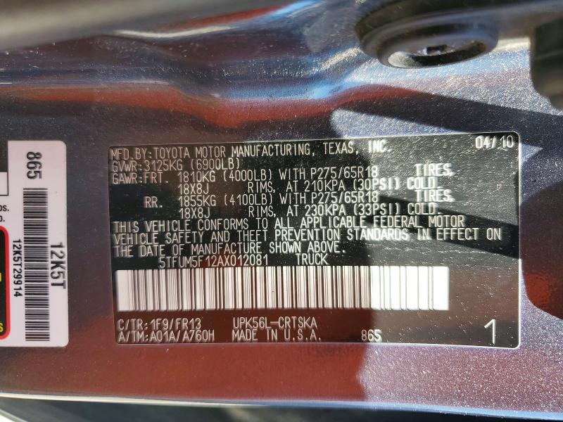 Aukcja sprzedaży 2010 Toyota Tundra, vin: 5TFUM5F12AX012081, numer aukcji: 54559466