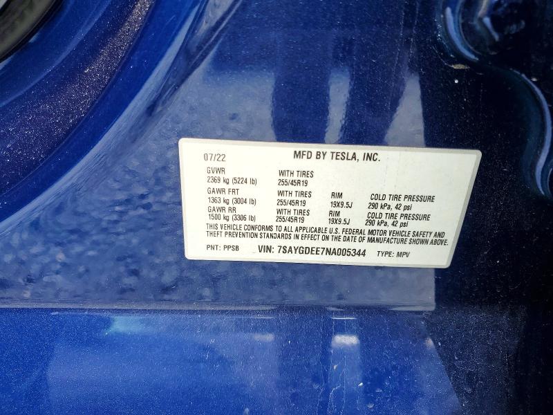 Aukcja sprzedaży 2022 Tesla Model Y, vin: 7SAYGDEE7NA005344, numer aukcji: 52189396