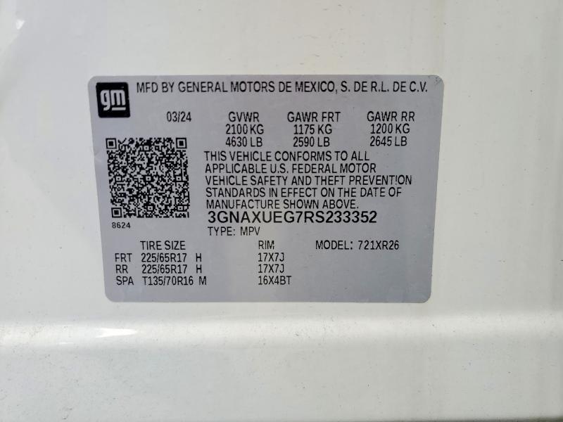 52831896 :رقم المزاد ، 3GNAXUEG7RS233352 vin ، 2024 Chevrolet Equinox مزاد بيع