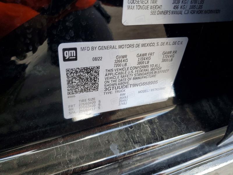 Aukcja sprzedaży 2022 Gmc Sierra, vin: 3GTUUDET9NG658905, numer aukcji: 52661976