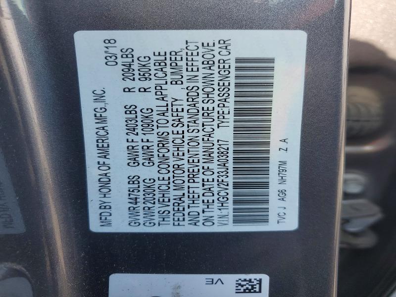 Продажа на аукционе авто 2018 Honda Accord, vin: 1HGCV2F33JA038217, номер лота: 52679466