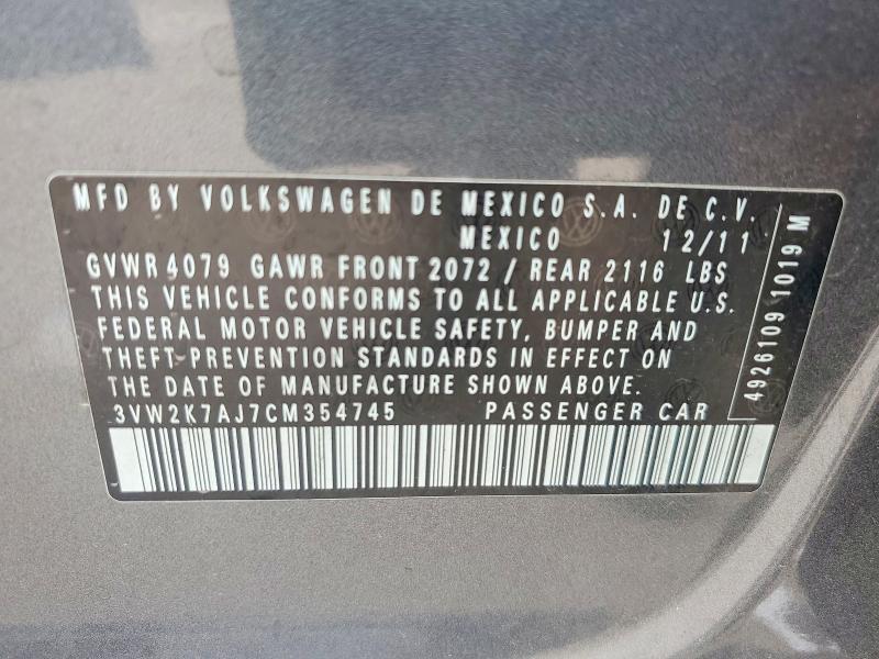 Продажа на аукционе авто 2012 Volkswagen Jetta, vin: 3VW2K7AJ7CM354745, номер лота: 53822736