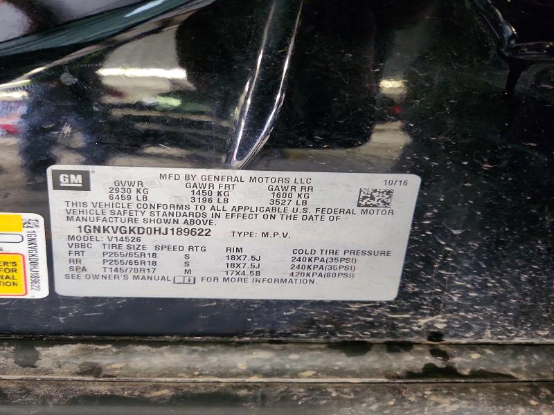 Aukcja sprzedaży 2017 Chevrolet Traverse, vin: 1GNKVGKD0HJ189622, numer aukcji: 51963456